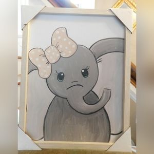 Nursery Wall Art Elephant with Pink Bow Design NWT